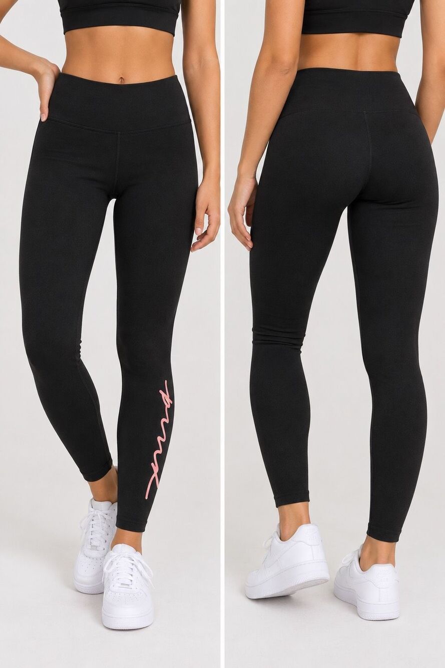 PINK Victoria’s Secret Black High Rise Leggings Large Pink Logo Activewear